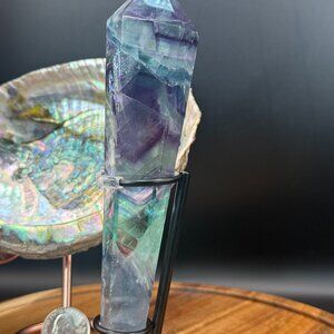 Rainbow Fluorite Flash Phantom Wand Scepter with Stand 1